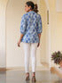 Janasya Women's Blue Pure Cotton Floral Printed A-line Top